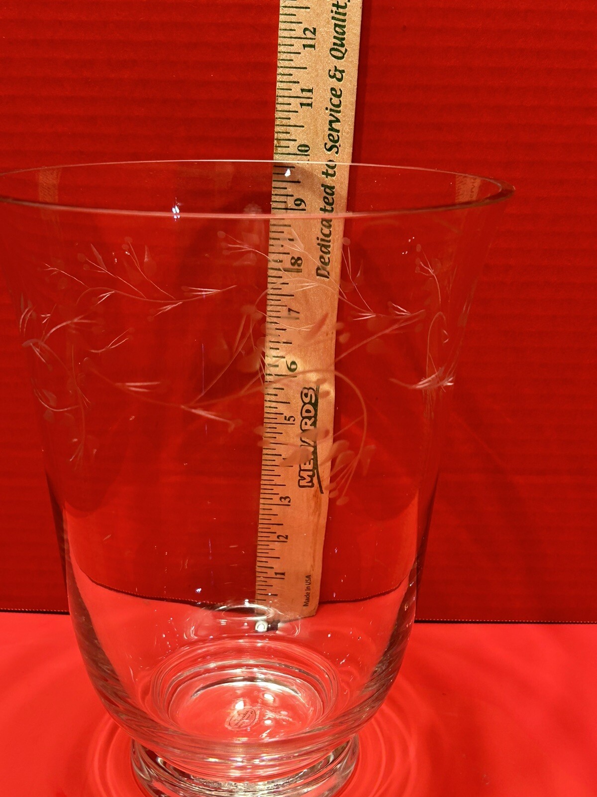 Longaberger Vase Blown Clear Glass Floral Etched Hurricane 10 inches eBay