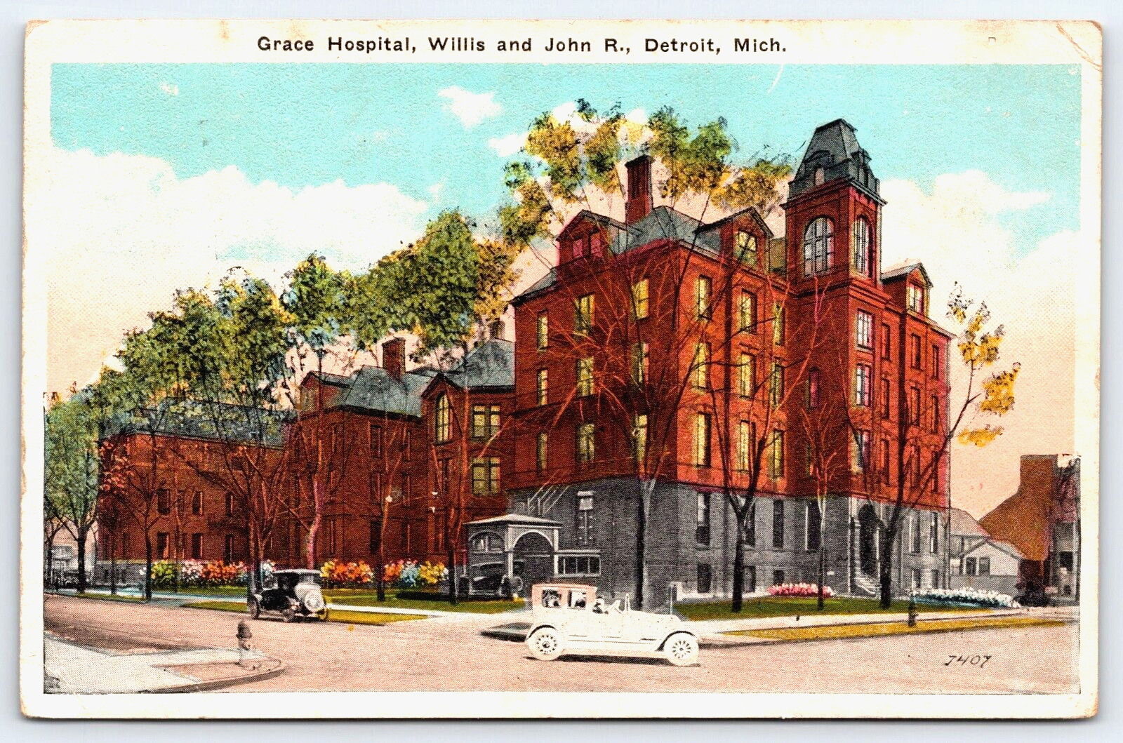 Original Old Vintage Postcard Grace Hospital Building Detroit, Michigan USA 1924