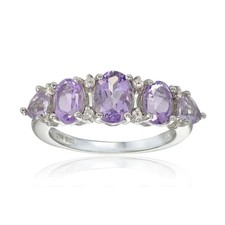 Sterling Silver Amethyst and White Topaz 5-Stone Half Eternity Band Ring, Size 6