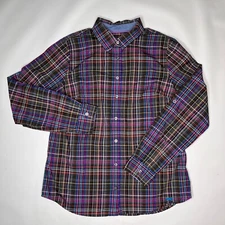 Talbots Womens Shirt Size 8 Petite Roll Tab Sleeve Button Up Multicolor Plaid