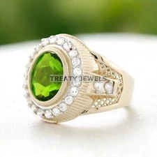 Peridot Oval Cut With 925 Sterling Silver Gold Plated Ring For Men's #924