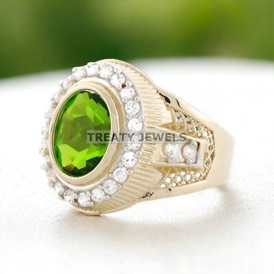 Peridot Oval Cut With 14K Solid   Gold  Ring For Men's #924
