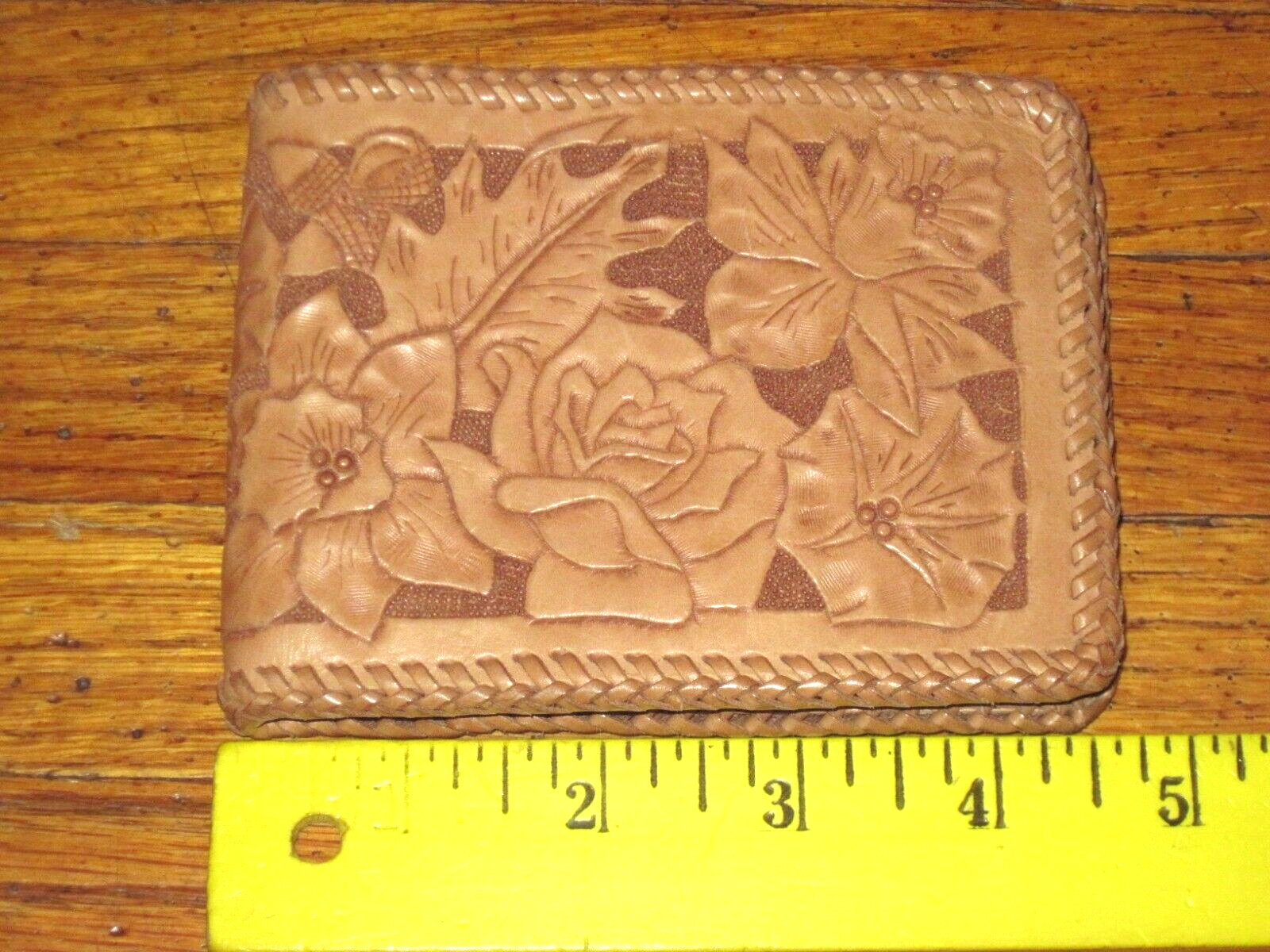 Vintage Brown Floral Pattern Embossed Tooled Men's Leather Bifold Wallet New