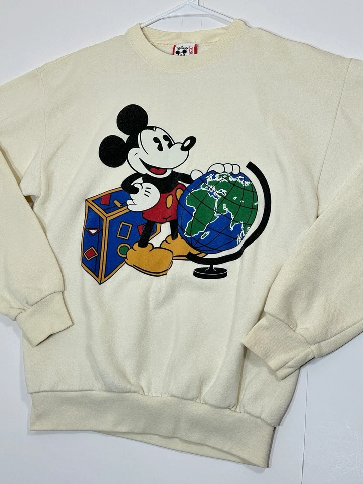 Sudadera De Colección Disney World Mickey Mouse Epcot Cuello Redondo Años 90 Talla Mediana EE. UU. Foto 3 de 4