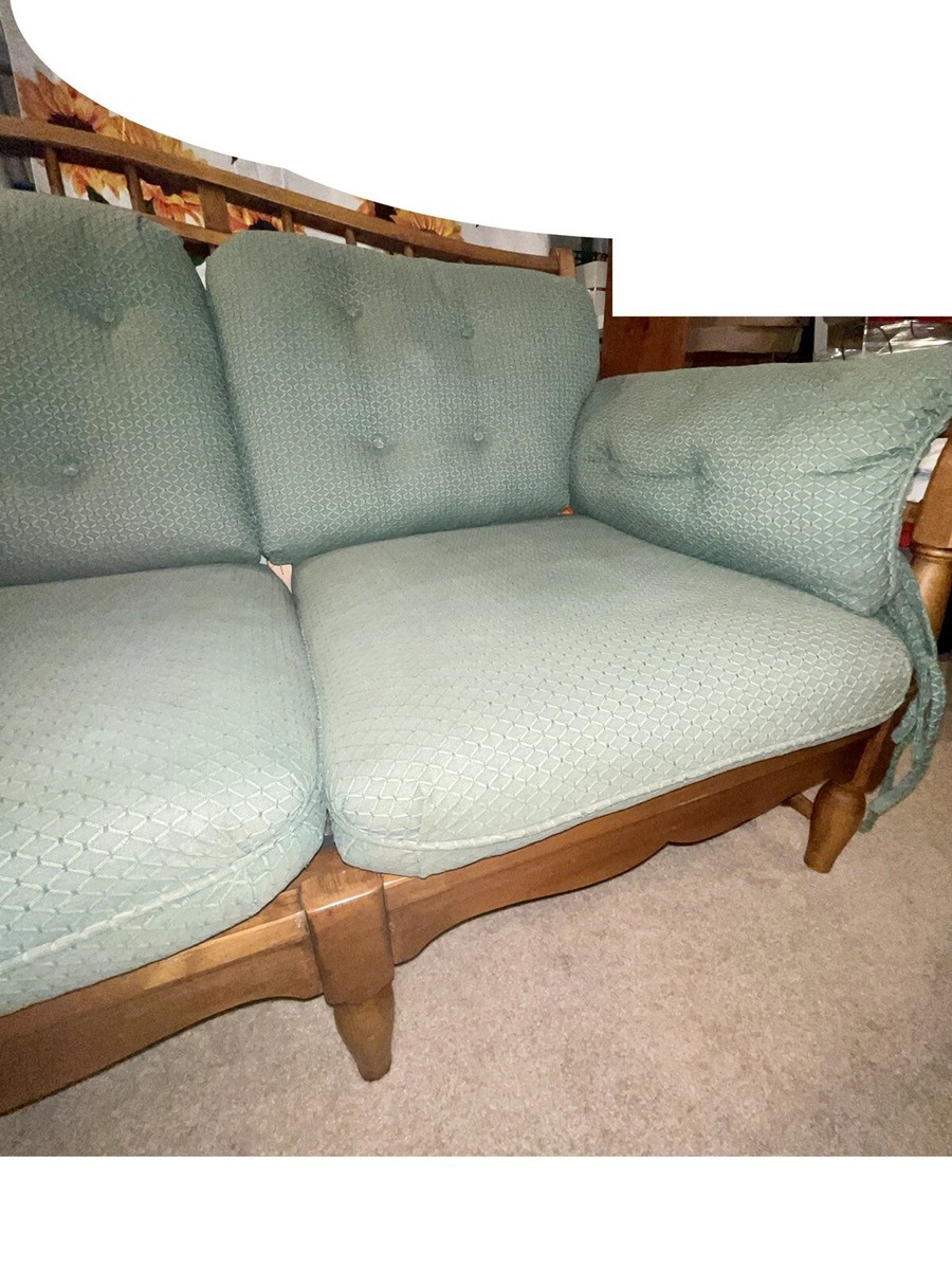 Ethan Allen￼ Spindle Sofa Couch Country French Windsor Blue-Green