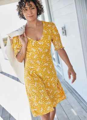 Freestyle Bonnie Yellow Pineapple Print Tee Dress UK 16 (FM85-10)