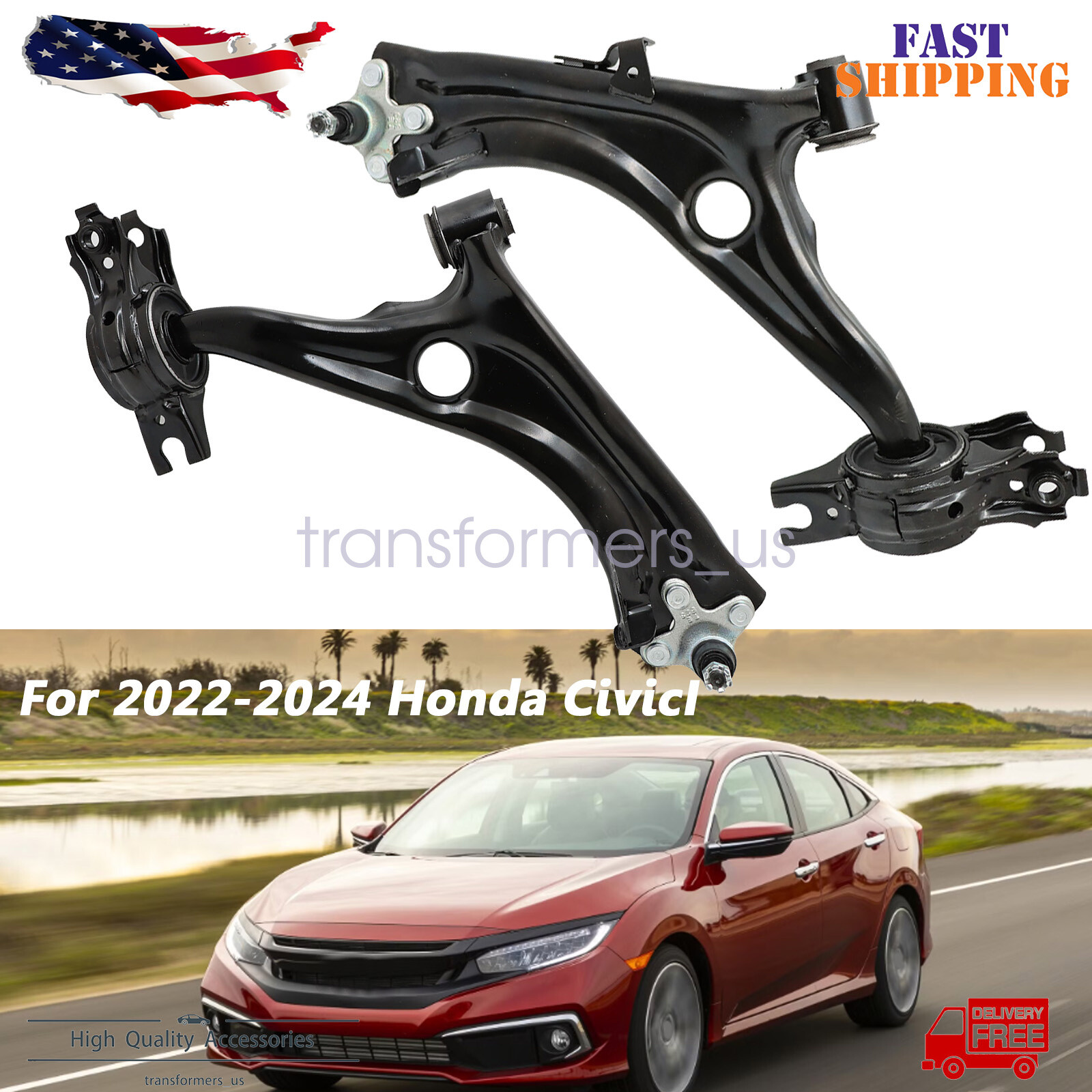 2X For Honda Civic LX Sport 2022-2026 Front Left Right Lower Control Arm