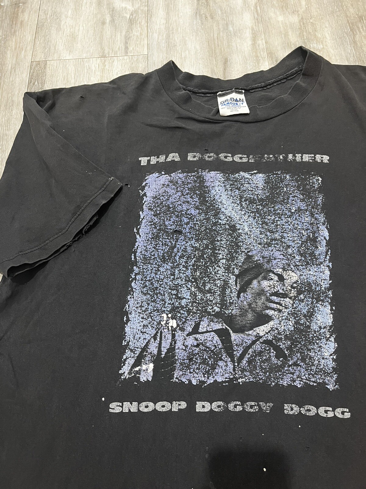 FILA T shirt vintage 1996 Snoop Doggy Dogg Tha Doggfather Death Row sbiadita Trashed XL