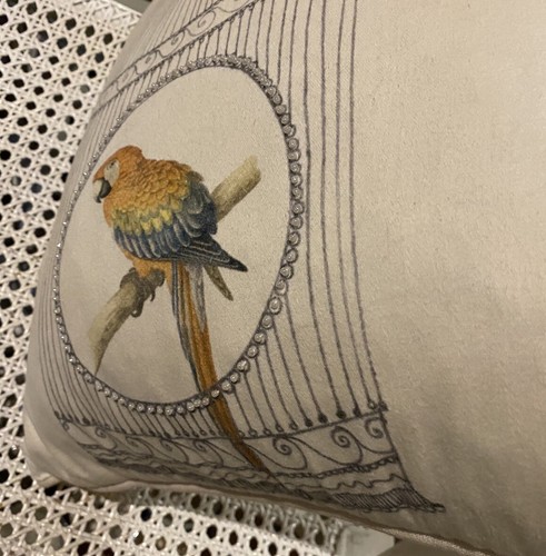 LAURA ASHLEY BEADED BIRD CUSHION-EUC-100% FEATHER INSERT-ZIP-40 X 40cm - Picture 5 of 9