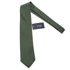 Drake's NWT Neck Tie in Green with Blue/Yellow/White Geometric Pattern 100% Silk