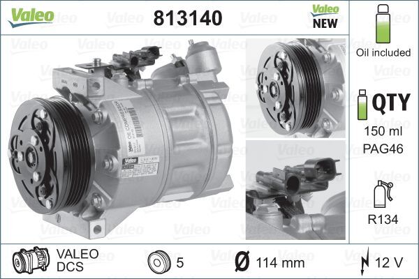 VALEO 813140 Compresseur de climatisation DCS 12V 150ml