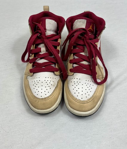 Nike Air Jordan Size 1Y Youth 1 Mid Light Curry Cardinal 640734-201 - Picture 5 of 8