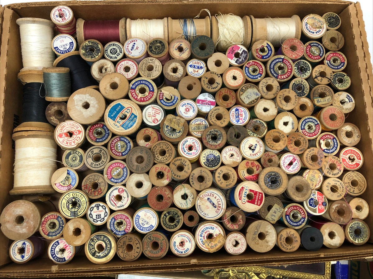 Antique sewing thread wooden spools Coats Clark Sears over 100