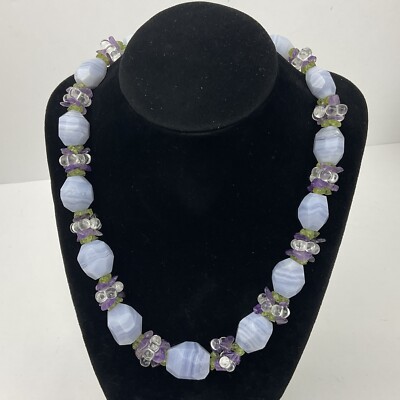 Ross Simons blaue Spitze Achat Amethyst Peridot Perlen Halskette Sterlingsilber