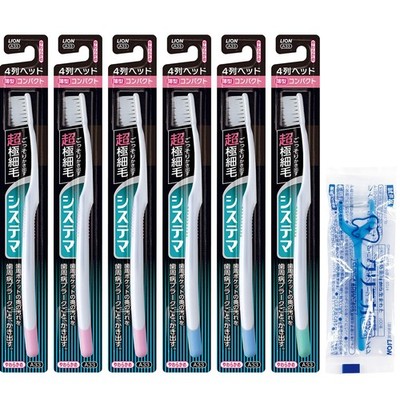 Systema Toothbrush, Soft, Compact, 4 Rows, Set of 6 + Floss Included, Thin Head,