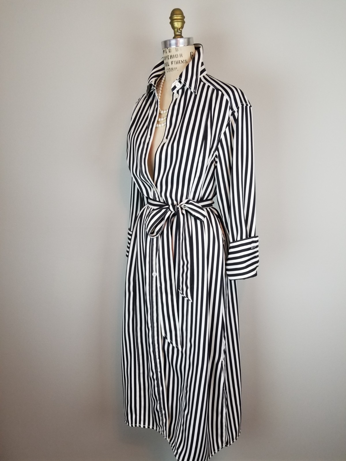 H&M Black & Cream Striped Button Front Shirt Dress w/Matching Belt * NEW *Small thumbnail 5