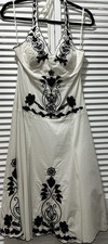 Sue Wong Vintage White Black Floral Embroidered, Beaded Halter Maxi Dress S 6