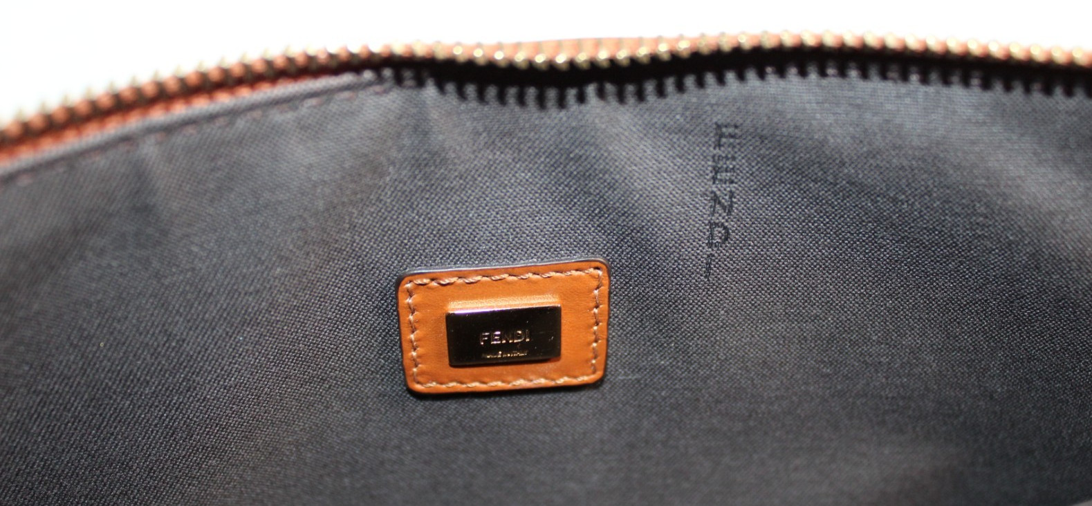 Fendi Flat Wristlet Large Envelope Zip Top Vitello King Logo Embossed Bag