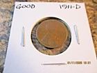 1911-D LINCOLN CENT GOOD     XO