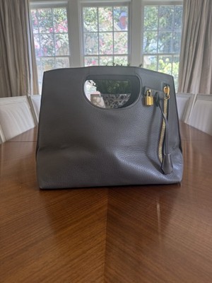 Tom Ford Large Grey Leather Alix Padlock Foldover Tote Bag Excellent