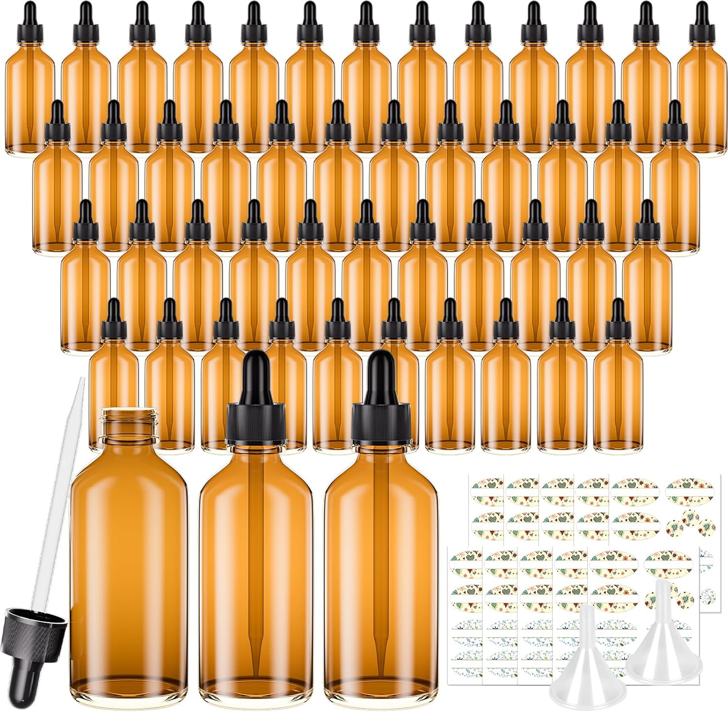 1oz Amber Glass Dropper Bottles 48 Pack Tincture Bottles with Eye Droppers, Two