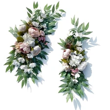 Wedding Arch Flowers, 2pcs Eucalyptus Leaves Corner Peony Floral Swags, Artif...