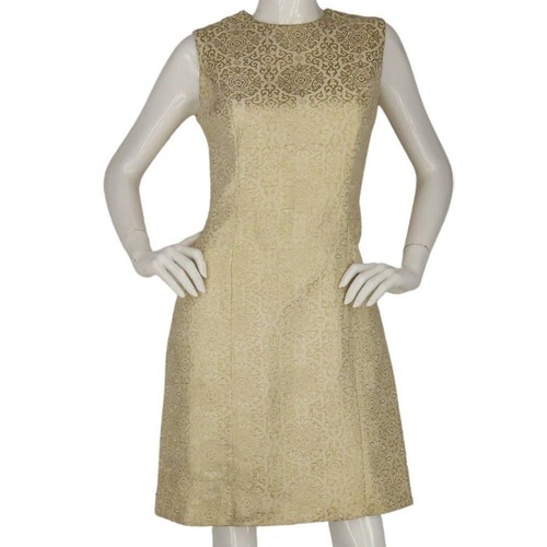 70s Vintage Jacquard Metallic Evening Formal Prom Party Gown Sheath Mini Dress