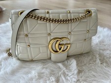 Gucci White GG Marmont Quilted Studded Chain ...