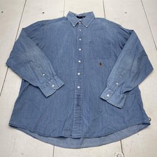Vintage Tommy Hilfiger Shirt Mens Large Blue Chambray Button Down Crest Logo 90s