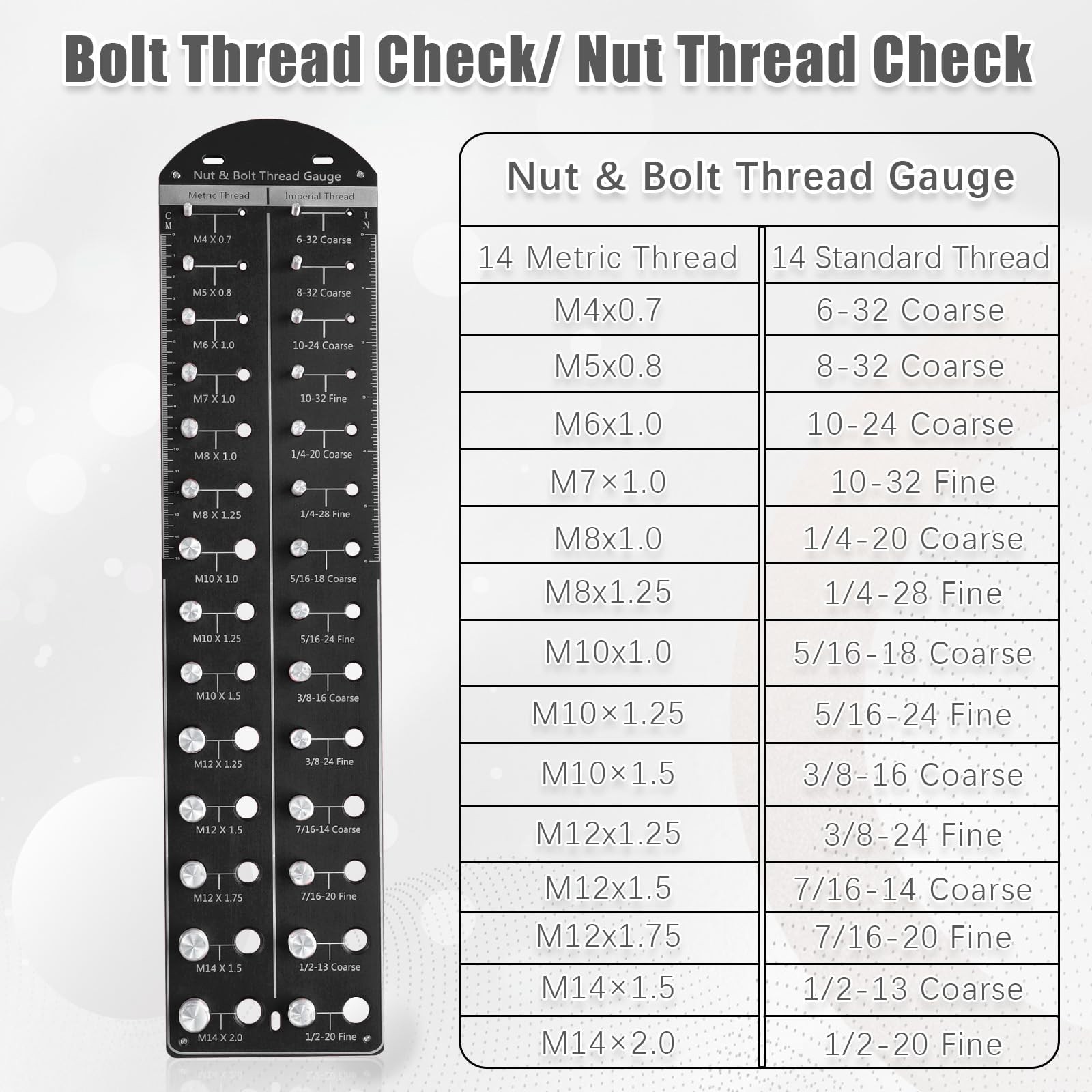 Thread Checker, 28 Hole Nut and Bolt Thread Checker, Bolt and Nut Identifier ...
