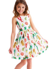 Ex Mini Boden Girl's Harper Cotton Holiday Print Cross-Back Dress in Multi