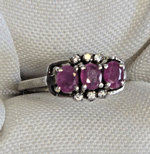Sterling Silver Ring 6.31g Fine Jewelry Size 7 Clear  Ruby Color READ 