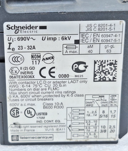 SCHNEIDER ELECTRIC LRD 32 THERMAL OVERLOAD RELAY 23-32A RANGE USED FAST SHIPPING - Picture 3 of 9