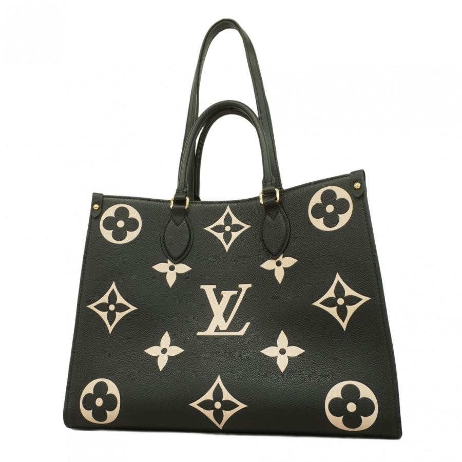 LOUIS VUITTON OnTheGo MM Monogram Empreinte Tote in Black & Beige-image