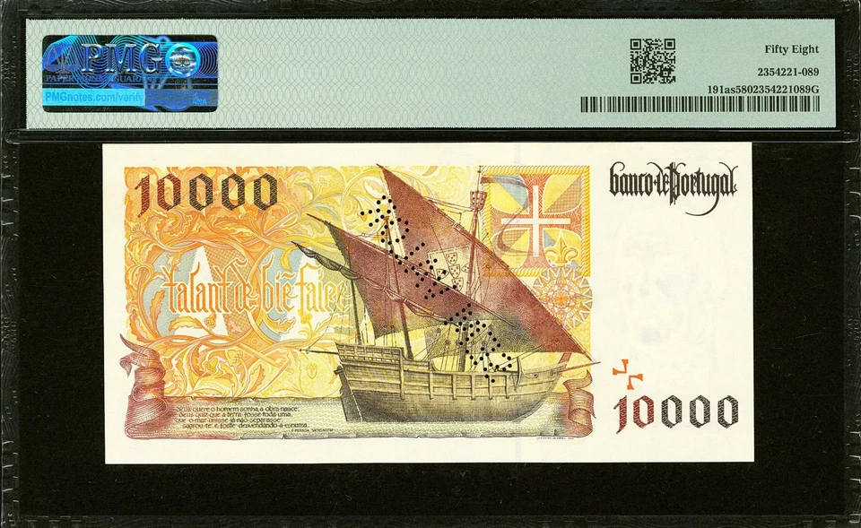 Portugal 10,00 Escudos ESPECIMEN 1996 Pick-191as Acerca de UNC PMG 58 Foto 2 de 2