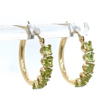14k Yellow Gold 3/4" High 1.7 Ct Princess Cut Peridot Hoop Earrings 1.4 Grams