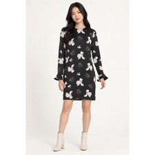 Banana Republic Floral Ruffle Cuff Long Sleeve Mini Dress Womens 0 Black White