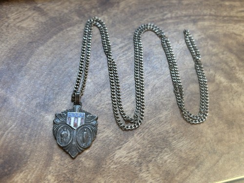Antico ciondolo ciondolo fob sterling MEDAGLIONE bandiera americana smalto WW2 soldato