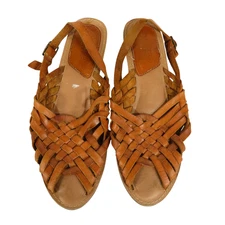 VTG Rapallo Sandals BROWN LEATHER HUARACHES Wooden Wedge BOHO HIPPIE 70's sz 8