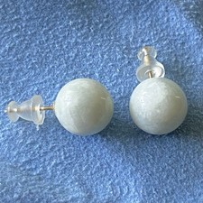 Jade Earrings 14K Gold Post Light Pale Green 10mm Round Ball Stud Hallmarked