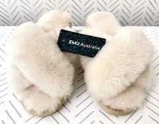 Women's EMU Australia Cream Sheepskin Upper Criss Cross Slippers Size 5