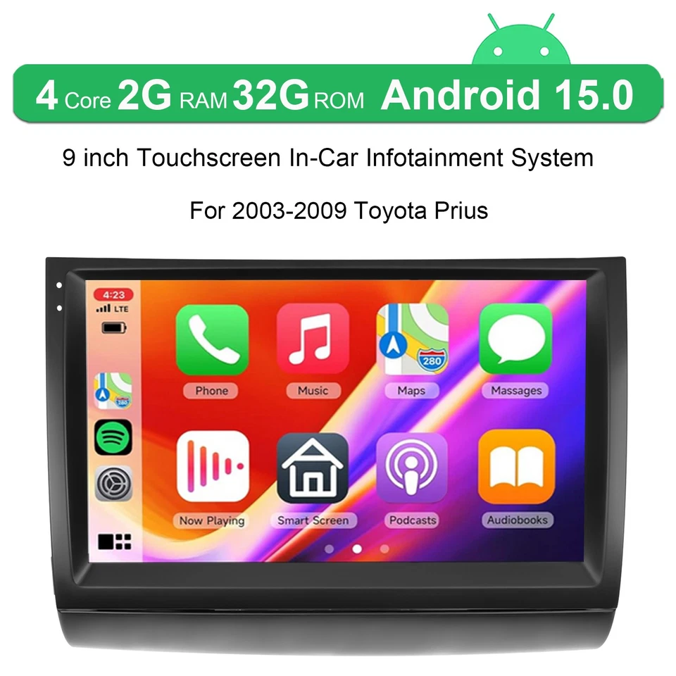 Radio de coche GPS navegación BT Apple Carplay 2+32 GB para Toyota Prius Android 15 2003-2009 Foto 2 de 4