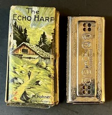 Antique Vintage Harmonica The Echo Harp M Hohner Germany Box Bell Metal Reeds C