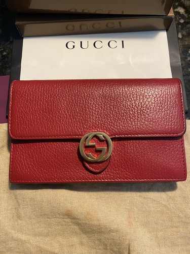 Gucci Red Leather Mini Bag Or Wallet On Chain with GG Logo Vintage Authentic