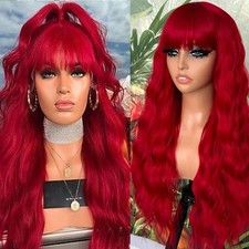 QD-Tizer Red Wig with Bangs Long Wavy Curly Hair Wigs for Women Wavy-Red