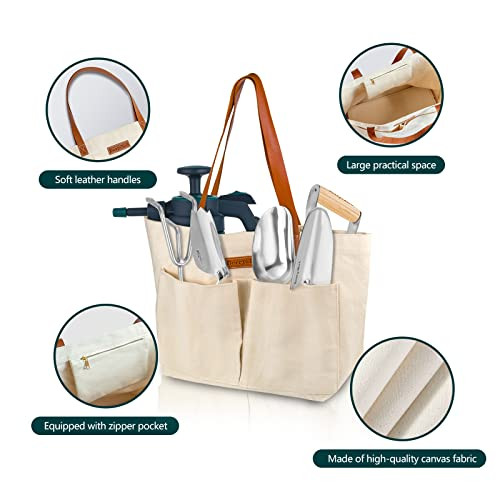 Garden Tool Bag, Canvas Garden Tote With Pockets, Wear-Resistant Multi - Picture 6 of 7