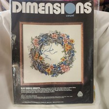 Blue Ribbon Wreath Crewel Kit Dimensions 16 x 16 Opened Complete 1270 B28