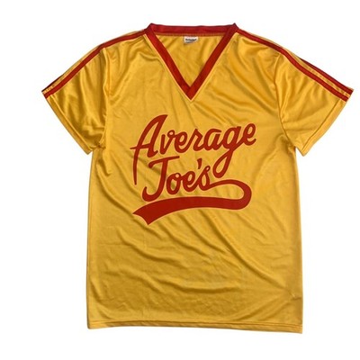 Average Joes Men's Size M Dodgeball Yellow V-Neck Costume Satin Shirt Jersey