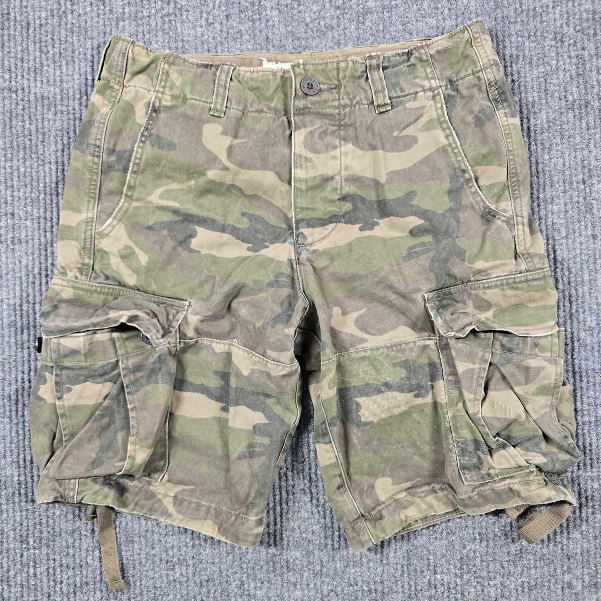 Abercrombie Fitch Shorts Mens 28 Camo Cargo Button Fly Drawstring Pockets  Y2K