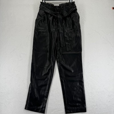 Avec Les Filles Black Faux Leather Paperbag Waist Pants Women's Size S